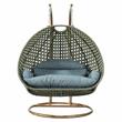 LeisureMod Outdoor Beige Wicker Hanging Double Egg Swing Chair in Charcoal Blue
