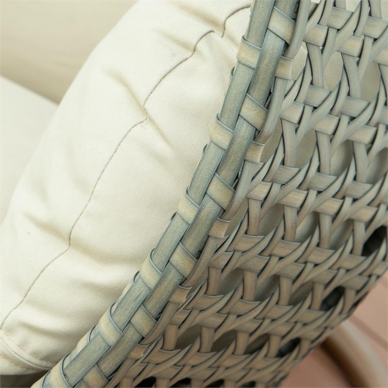 LeisureMod Outdoor Beige Wicker Hanging Double Egg Swing Chair in Taupe