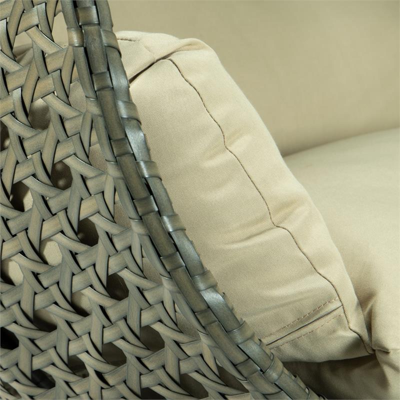 LeisureMod Outdoor Beige Wicker Hanging Double Egg Swing Chair in Taupe