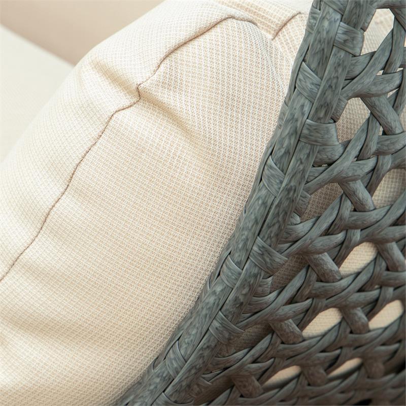 LeisureMod Outdoor Charcoal Wicker Hanging Double Egg Swing Chair in Beige