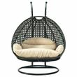 LeisureMod Outdoor Charcoal Wicker Hanging Double Egg Swing Chair in Beige