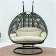 LeisureMod Outdoor Charcoal Wicker Hanging Double Egg Swing Chair in Taupe