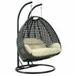 LeisureMod Outdoor Charcoal Wicker Hanging Double Egg Swing Chair in Taupe