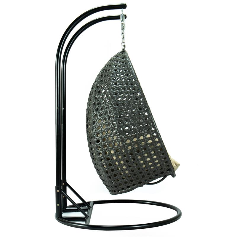 LeisureMod Outdoor Charcoal Wicker Hanging Double Egg Swing Chair in Taupe