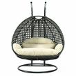 LeisureMod Outdoor Charcoal Wicker Hanging Double Egg Swing Chair in Taupe
