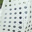 LeisureMod Outdoor White Wicker Hanging Double Egg Swing Chair in Charcoal Blue