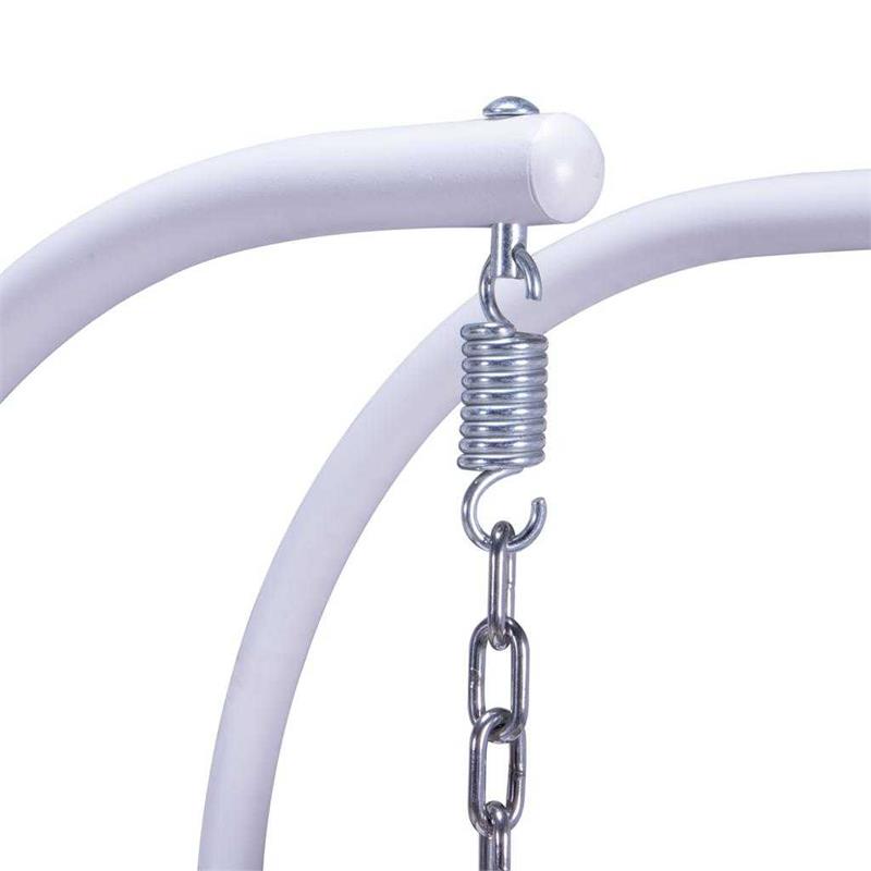 LeisureMod Outdoor White Wicker Hanging Double Egg Swing Chair in Charcoal Blue