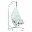 LeisureMod Outdoor White Wicker Hanging Double Egg Swing Chair in Beige