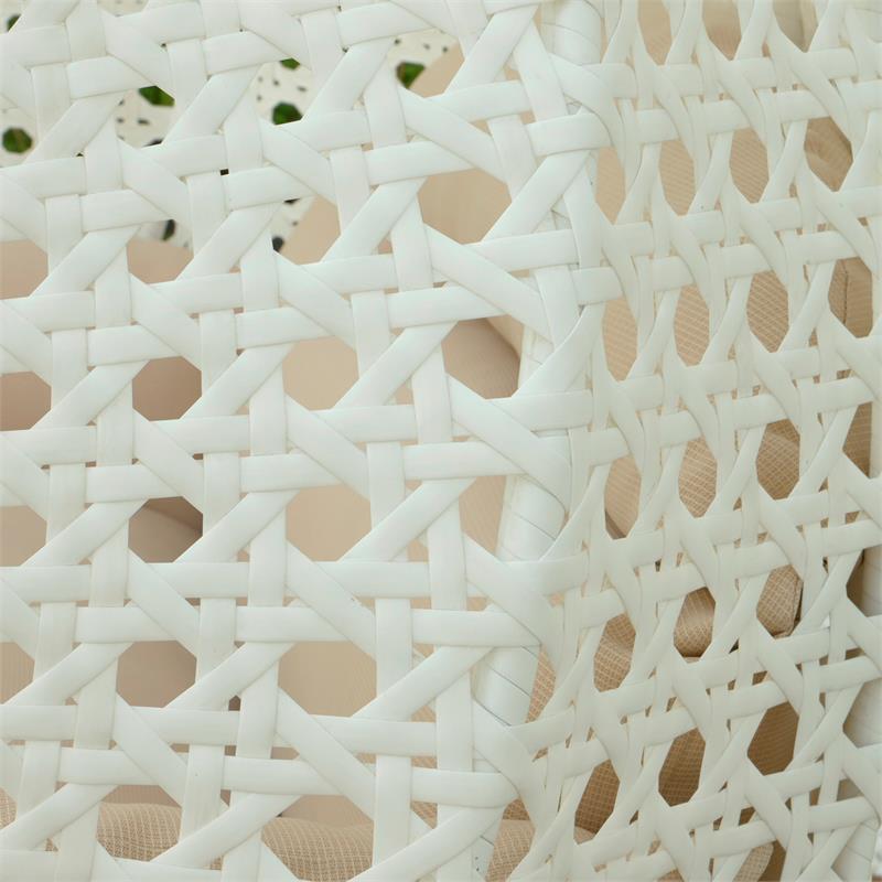 LeisureMod Outdoor White Wicker Hanging Double Egg Swing Chair in Beige