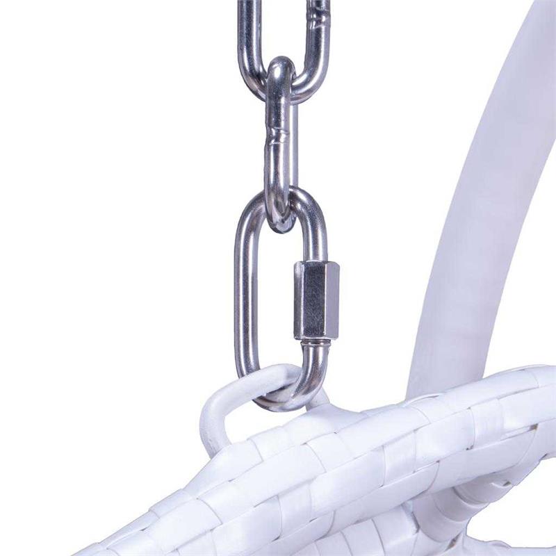 LeisureMod Outdoor White Wicker Hanging Double Egg Swing Chair in Beige