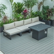 LeisureMod Chelsea 5-Piece Beige Armless Patio Chairs and Fire Pit Table Set