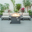 LeisureMod Chelsea 5-Piece Beige Armless Patio Chairs and Fire Pit Table Set