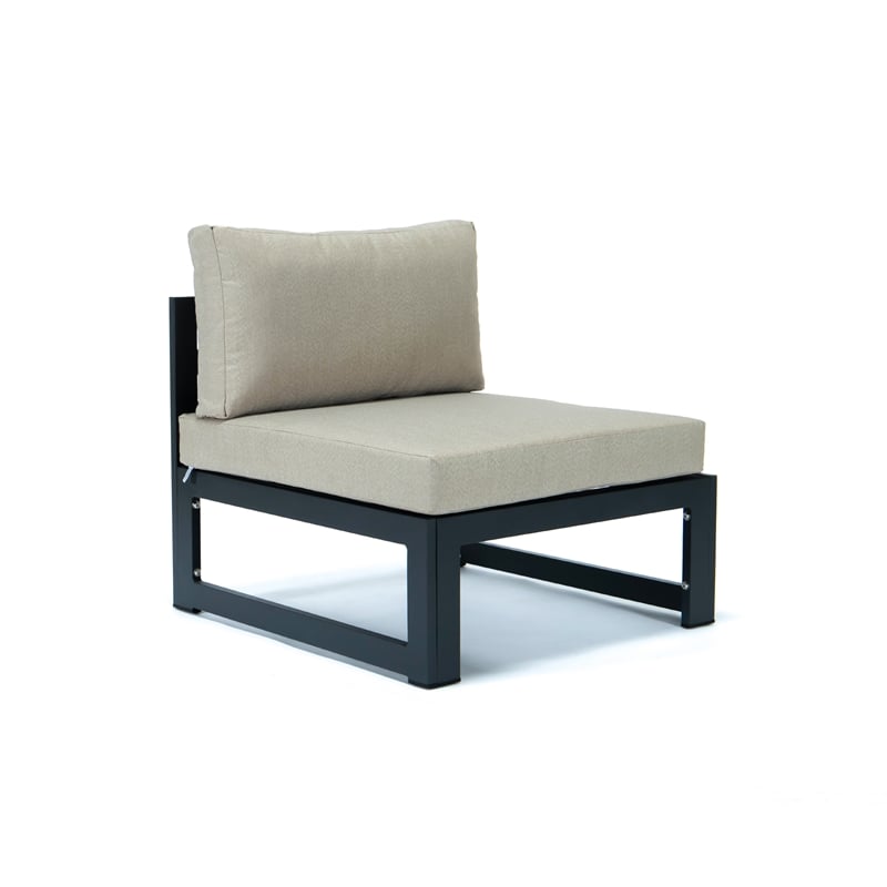LeisureMod Chelsea 5-Piece Beige Armless Patio Chairs and Fire Pit Table Set