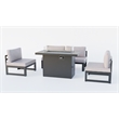 LeisureMod Chelsea 5-Piece Beige Armless Patio Chairs and Fire Pit Table Set