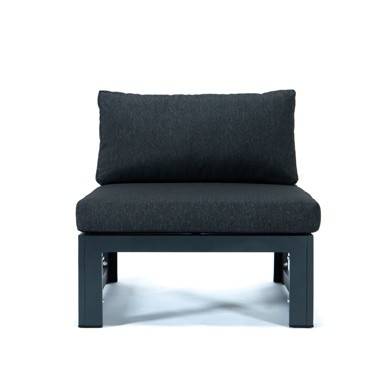 LeisureMod Chelsea 5-Piece Black Armless Patio Chairs and Fire Pit Table Set
