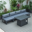 LeisureMod Chelsea 5-Piece Blue Armless Patio Chairs and Fire Pit Table Set