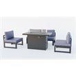 LeisureMod Chelsea 5-Piece Blue Armless Patio Chairs and Fire Pit Table Set