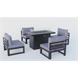 LeisureMod Chelsea 5-Piece Blue Armless Patio Chairs and Fire Pit Table Set