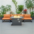 LeisureMod Chelsea 5-Piece Orange Armless Patio Chairs and Fire Pit Table Set