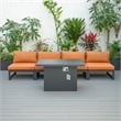 LeisureMod Chelsea 5-Piece Orange Armless Patio Chairs and Fire Pit Table Set