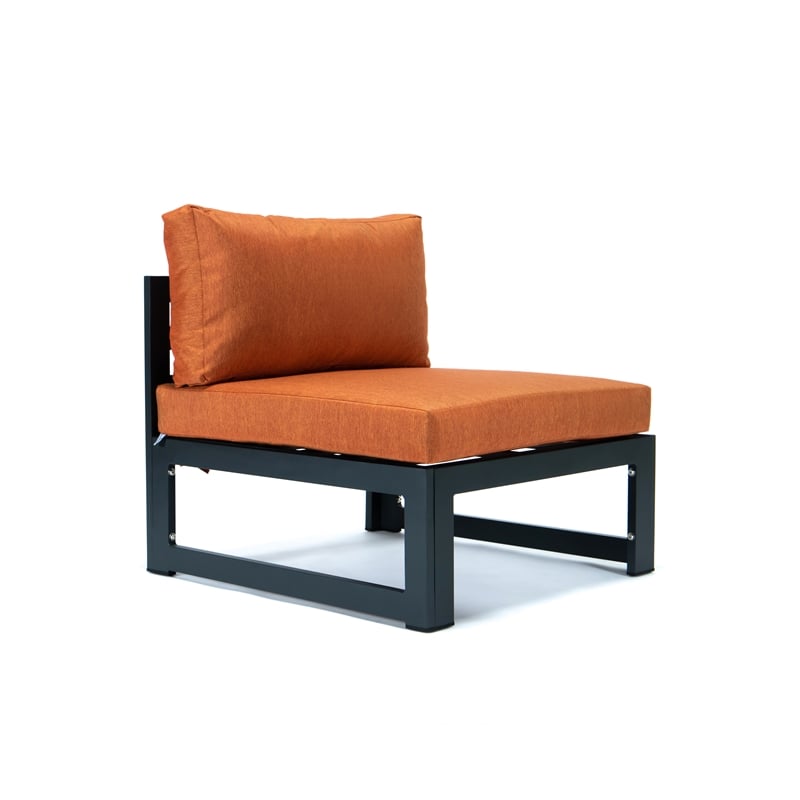 LeisureMod Chelsea 5-Piece Orange Armless Patio Chairs and Fire Pit Table Set