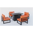 LeisureMod Chelsea 5-Piece Orange Armless Patio Chairs and Fire Pit Table Set