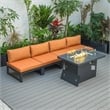 LeisureMod Chelsea 5-Piece Orange Armless Patio Chairs and Fire Pit Table Set