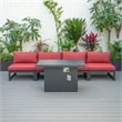 LeisureMod Chelsea 5-Piece Red Armless Patio Chairs and Fire Pit Table Set