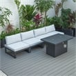 LeisureMod Chelsea 5-Piece Light Grey Patio Chairs and Fire Pit Table Set