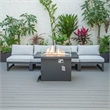 LeisureMod Chelsea 5-Piece Light Grey Patio Chairs and Fire Pit Table Set