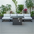 LeisureMod Chelsea 5-Piece Light Grey Patio Chairs and Fire Pit Table Set