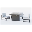 LeisureMod Chelsea 5-Piece Light Grey Patio Chairs and Fire Pit Table Set