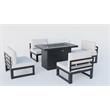 LeisureMod Chelsea 5-Piece Light Grey Patio Chairs and Fire Pit Table Set