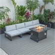 LeisureMod Chelsea 5-Piece Light Grey Patio Chairs and Fire Pit Table Set