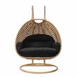 LeisureMod Mendoza Light Brown Wicker Patio Double Swing Chair in Black