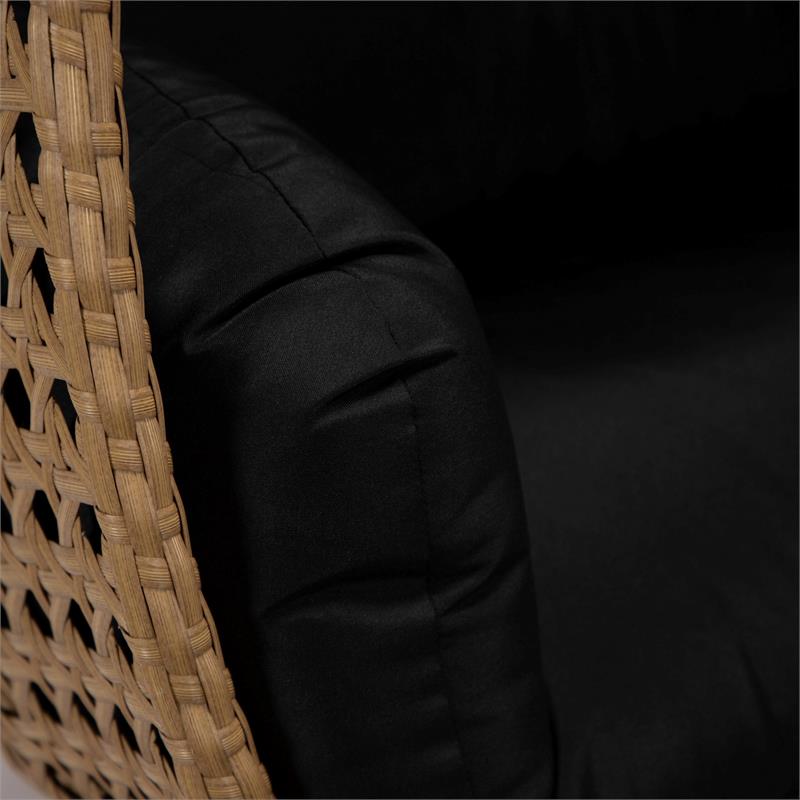 LeisureMod Mendoza Light Brown Wicker Patio Double Swing Chair in Black