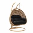 LeisureMod Mendoza Light Brown Wicker Patio Double Swing Chair in Black