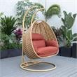LeisureMod Mendoza Light Brown Wicker Patio Double Swing Chair in Cherry