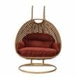 LeisureMod Mendoza Light Brown Wicker Patio Double Swing Chair in Cherry