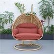 LeisureMod Mendoza Light Brown Wicker Patio Double Swing Chair in Cherry