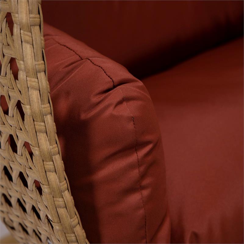 LeisureMod Mendoza Light Brown Wicker Patio Double Swing Chair in Cherry