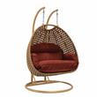 LeisureMod Mendoza Light Brown Wicker Patio Double Swing Chair in Cherry