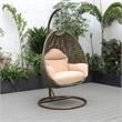 LeisureMod Beige Wicker Patio Egg Swing Chair with Stand in Beige