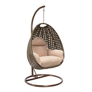 leisuremod beige wicker patio egg swing chair with stand