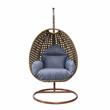 LeisureMod Beige Wicker Patio Egg Swing Chair with Stand in Charcoal Blue