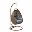 LeisureMod Beige Wicker Patio Egg Swing Chair with Stand in Charcoal Blue