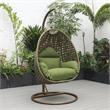 LeisureMod Beige Wicker Patio Egg Swing Chair with Stand in Dark Green