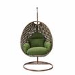 LeisureMod Beige Wicker Patio Egg Swing Chair with Stand in Dark Green