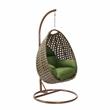 LeisureMod Beige Wicker Patio Egg Swing Chair with Stand in Dark Green