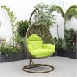 LeisureMod Beige Wicker Patio Egg Swing Chair with Stand in Light Green